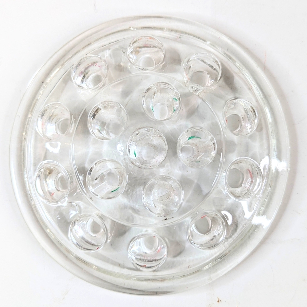 Frog Flower Arrangement Clear Glass 16 Holes Vintage